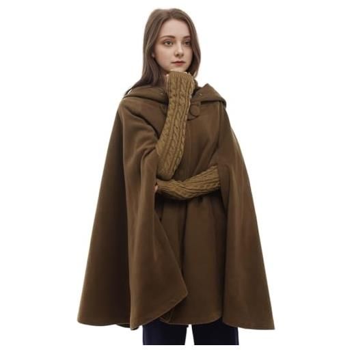 GRACEART donna poncho mantella lungo largo alla moda con bottoni cosplay mantello (corto-caffè)