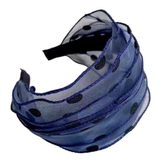 Whakano fascia per capelli in organza, per donna, larga, alla moda, accessorio per capelli per donne e donne, per tutti i giorni, trucco, compleanno, feste, vacanze, yoga, matrimonio, blu con pois