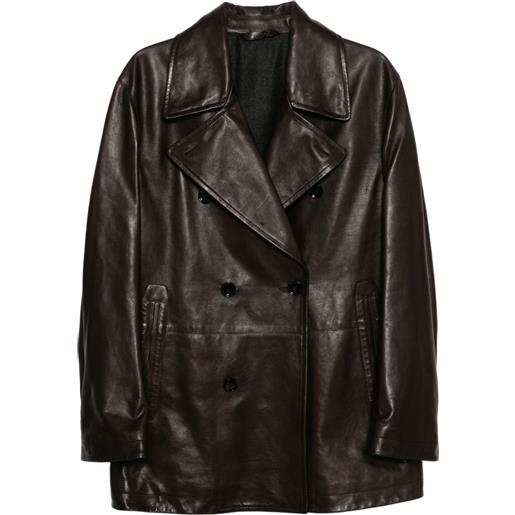 Brioni giacca biker doppiopetto in pelle - marrone