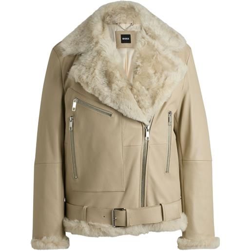 BOSS giacca di pelle con zip - toni neutri