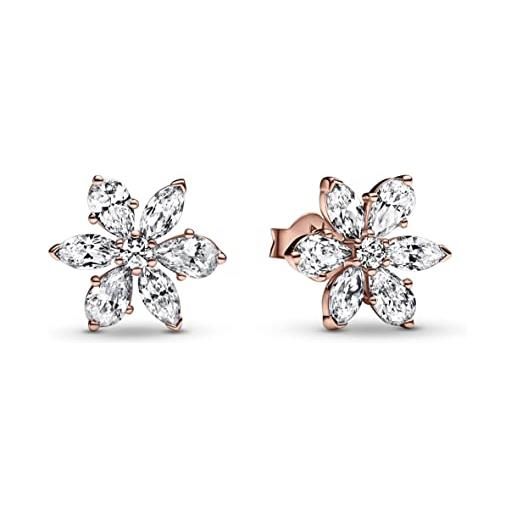 PANDORA timeless esclusivi orecchini a bottone con herbarium cluster brillante, placcati in oro rosa 14 k in misto metallo con zirconia cubica trasparente, orecchini a bottone