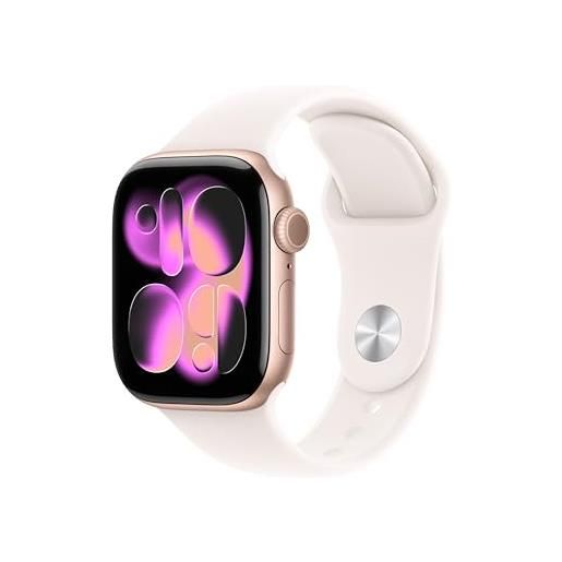 Apple watch series 11 gps, cassa 42 mm in alluminio color oro rosa con cinturino sport rosa fard - s/m