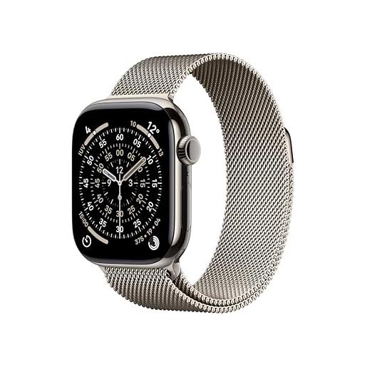 Apple watch series 11 gps + cellular, cassa 42 mm in titanio naturale con loop in maglia milanese naturale - misura unica