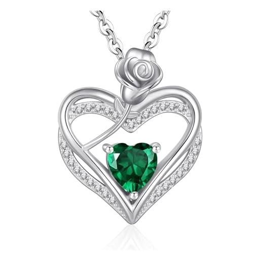 MicLee Collana da donna a forma di cuore, in argento Sterling 925, con ciondolo a forma di cuore, con zirconi MicLee Collana da donna a forma di cuore, in argento Sterling 925, con ciondolo a forma di cuore, con zirconi