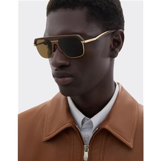 Ferrari occhiale da sole Ferrari in metallo oro opaco con lenti polarizzate marroni - Ferrari collection marrone scuro os