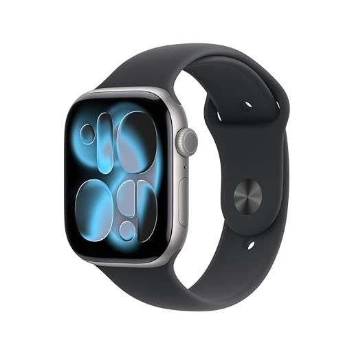 Apple watch series 11 gps + cellular, cassa 46 mm in alluminio grigio siderale con cinturino sport nero - e m/l