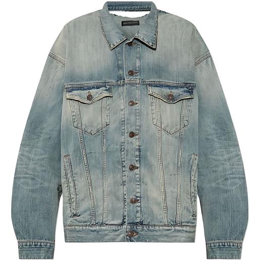 Balenciaga giacca denim con effetto vissuto - blu