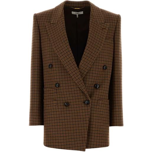 Chloé blazer in lana con motivo pied-de-poule - marrone