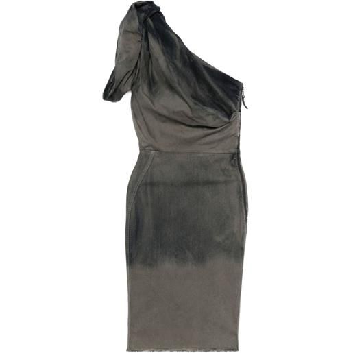 Rick Owens abito midi denim monospalla - grigio