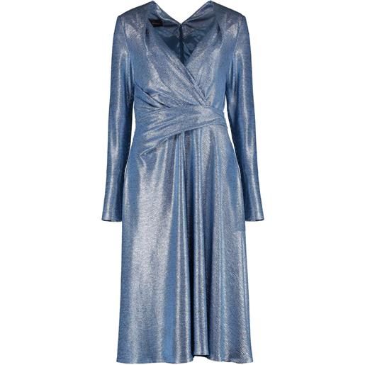 Talbot Runhof abito midi drappeggiato a maniche lunghe - blu