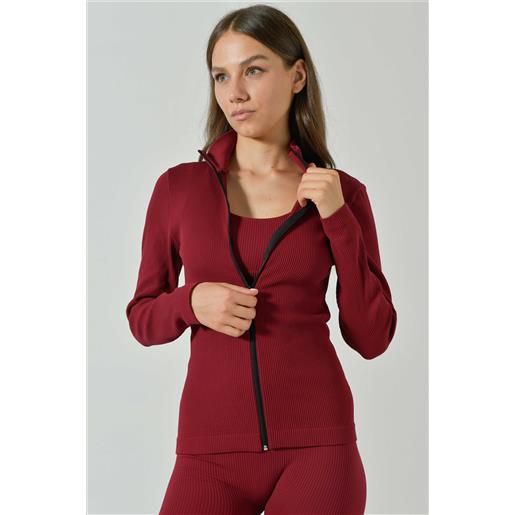 Risalti felpa sportiva con zip a costine in microfibra seamless, linea sara
