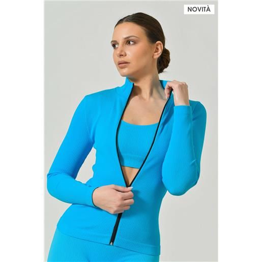 Risalti felpa sportiva con zip a costine in microfibra seamless, linea sara