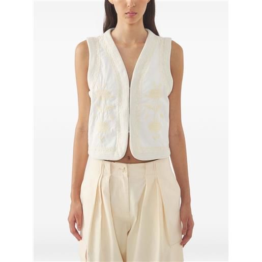 Antik Batik top smanicato con ricamo - bianco