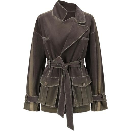 OUDE WAAG giacca bicolore con cintura - marrone