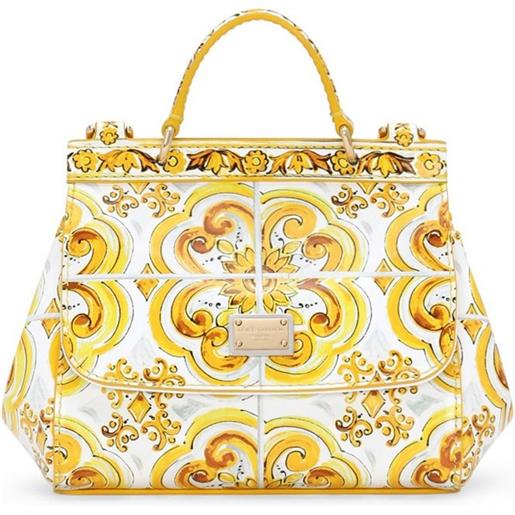 Dolce & Gabbana Kids borsa tote sicily con stampa maioliche - giallo