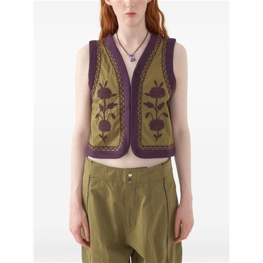 Antik Batik canotta con ricamo a fiori - verde