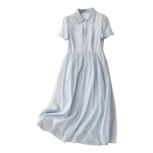 HAOLEI vestito donna estivo in cotone e lino scollo rotondo manica corta elegante abito da spiaggia floreale ruffles swing abiti camicie comoda e traspirante classico abito vintage bohémien