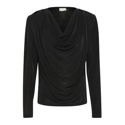 Kaffe women's blouse jersey cowl neck long sleeves drapings hip length camicia da donna, nero profondo, s