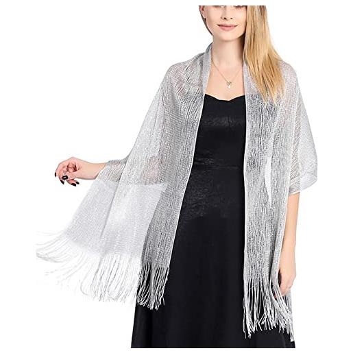 DNLKWGO sciarpa da donna pashmina scialli e involucri per abiti da sera scialle formale per matrimoni, argento, taglia unica
