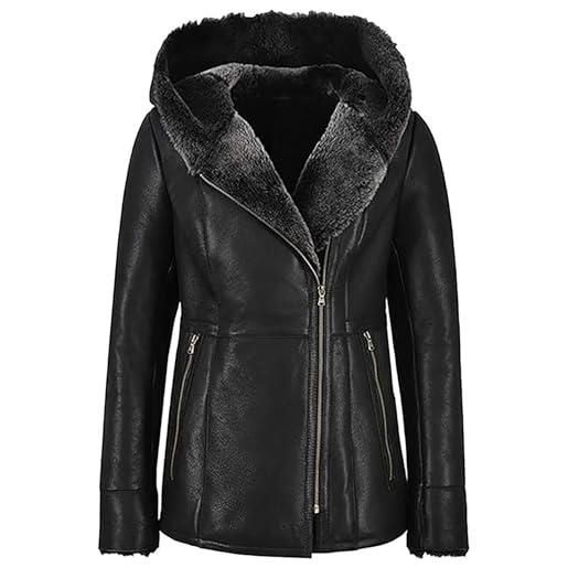 Fancyd giacca in pelle di montone donna, nero - vera pelle e pelliccia sintetica, l