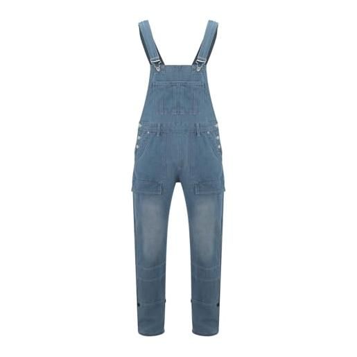 Darringls salopette da uomo in denim, casual, con spalline regolabili, per pantaloni da lavoro, streetwear, jeans retrò, jeans cargo, pantaloni da lavoro, salopette, azzurro, 3xl