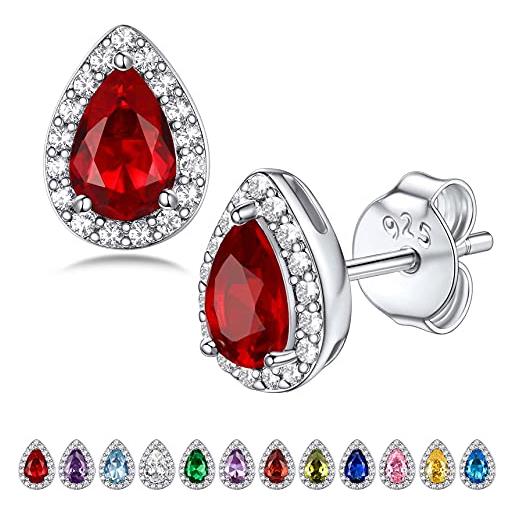 Vatslacreations Orecchini Pendenti In Argento Sterling 925 Con Granato Naturale Rosso - Fatti A Mano - 25mm