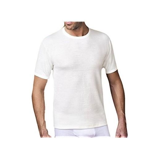 Nottingham confezione 2 pezzi canottiera mezza manica girocollo uomo in lana e cotone - colore bianco -lana fuori e cotone sulla pelle. Contenuto di lana al 50%