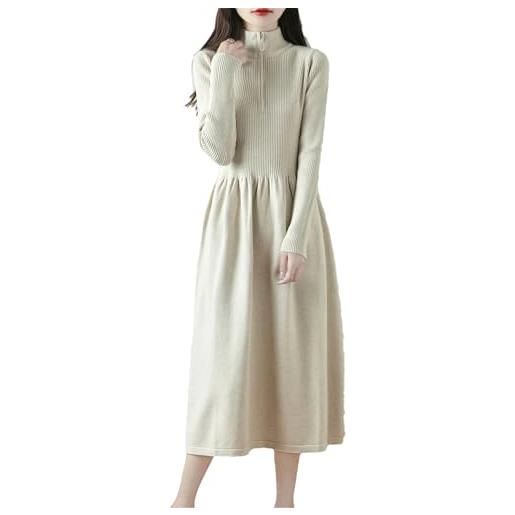 Generic abito lungo da donna lavorato a maglia in lana di cachemire a mezza altezza collo maniche lunghe cerniera decorazione dres, a, l