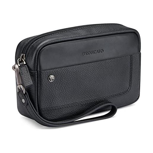 RONCATO alaska pochette uomo vera pelle con zip nero