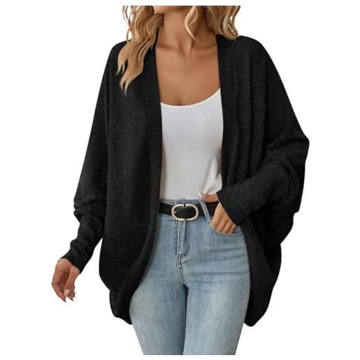 Generic cardigan da donna con maniche a pipistrello aperto sul davanti oversize cardigan lavorato a maglia casual tinta unita da donna maglieria, nero , m