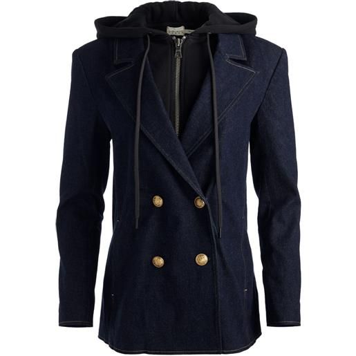 alice + olivia blazer denim jordan doppiopetto con cappuccio - blu
