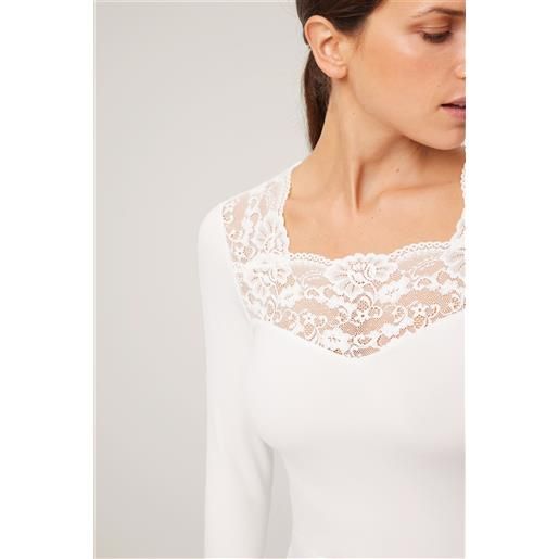 Ysabel Mora t-shirt termica in pizzo avorio a maniche lunghe