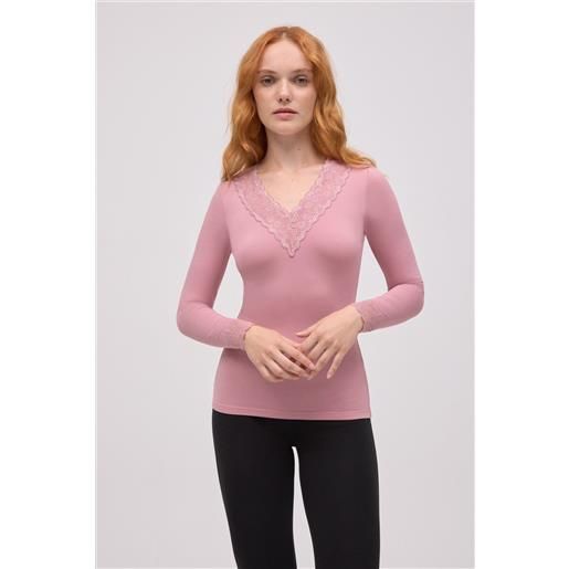Ysabel Mora maglietta termica con scollo a v e dettagli in pizzo rosa