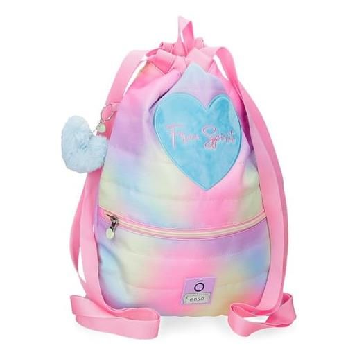 Enso free spirit zaino scuola zaino per bambini realizzato in poliestere, spalline larghe e regolabili che si adattano, tasca frontale. , multicolore, taglia unica, zaino sacco