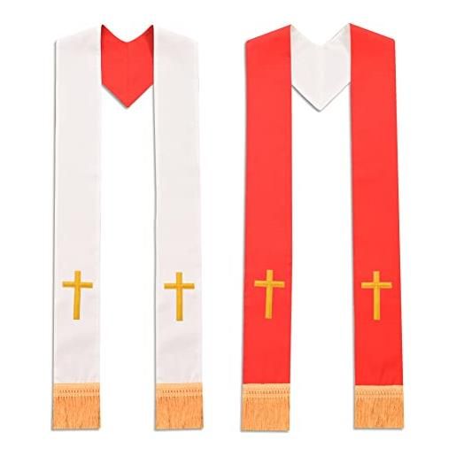 BLESSUME stola reversibile del pastore del clero della chiesa, rosso e bianco 5, taglia unica