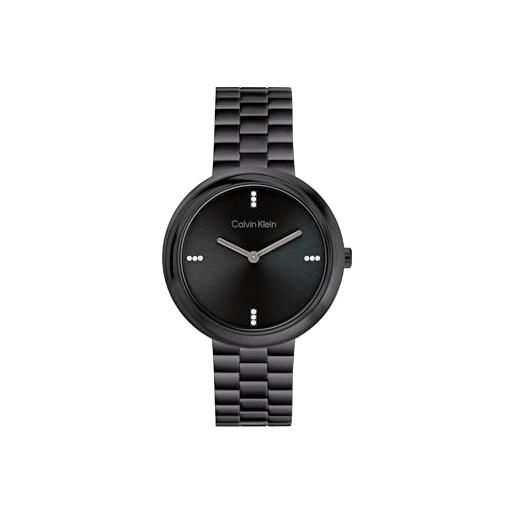 Calvin Klein orologio con movimento al quarzo a due lancette da donna collezione twisted bezel con cinturino in acciaio inossidabile nero - 25100096, full black