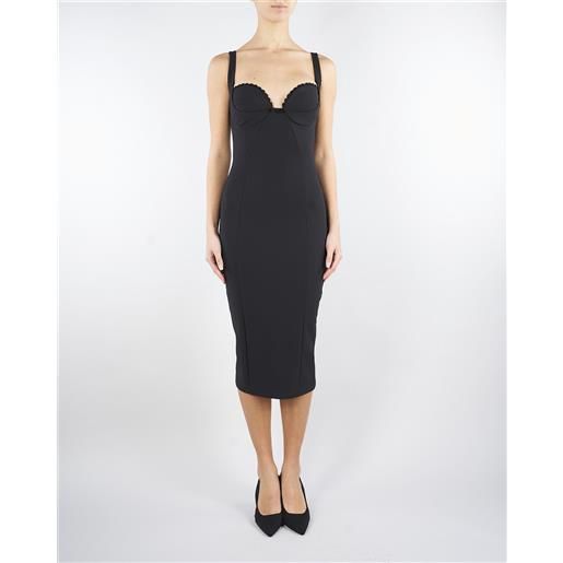 ELISABETTA FRANCHI abito nero in doppio crêpe stretch con smerlo ricamato