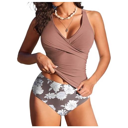 AI'MAGE costumi da bagno donna tankini mare curvy contenitivo bikini vita alta due pezzi, nero, xxl