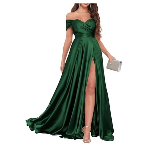 WSEYU abito da damigella d'onore in raso da donna per matrimonio con spacco abiti da ballo lunghi abiti da cocktail taglie forti, blu navy, 40