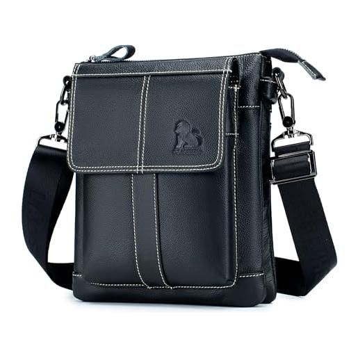 pundarika borsello uomo tracolla pelle borsetta da uomo tracolla in vera pelle borse uomo borselli a spalla crossbody borse, tracolla regolabile-nero