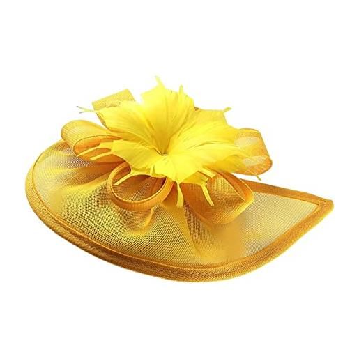 Dickly stile vintage elegante fiore piuma fascinator cappello cocktail tea party, copricapo da sposa da donna, giallo