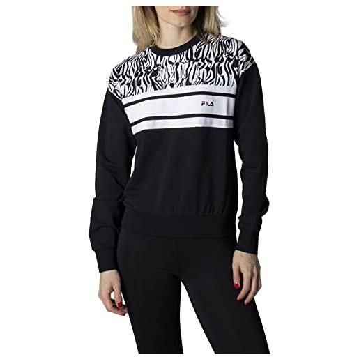 FILA bolu crew neck maglia di tuta, black beauty-bright white abstract zebra aop, s donna