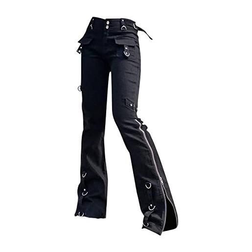 Generic boyfriend jeans da donna a vita alta, pantaloni gotici, neri, jeans a gamba larga, y2k, pantaloni in denim, pantaloni cargo hip hop streetwear, aa-nero. , s
