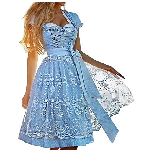 Generic dirndl - abito tradizionale bavarese da donna, colore blu, con camicetta tradizionale dirndl, grembiule in pizzo, 3 pezzi, elegante, stile bavarese, classico, per oktoberfest, blu, l