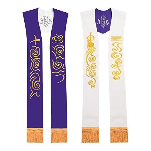 BLESSUME kirche stola priester stola ricamata lillà e bianco