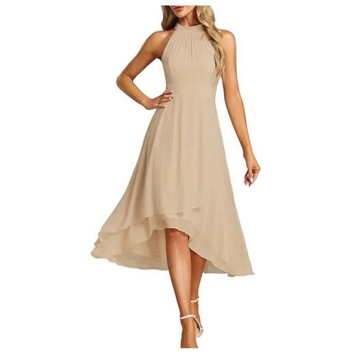 Ever-Pretty abito cerimonia donna spalle scoperte pieghe high low senza maniche chiffon al ginocchio abito da ospite orlo irregolare comodo nero 54