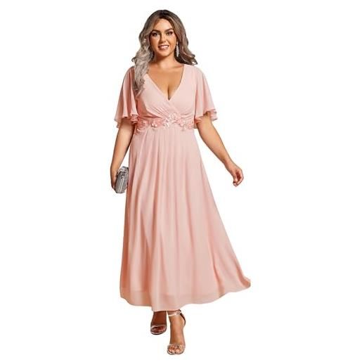 Ever-Pretty vestito donna elegante abito cerimonia donna con applique e collo v midi maniche a volant chiffon stile impero menta verde 48