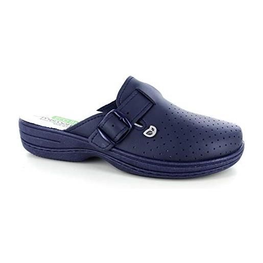 Solema ecobio sanitary 191708 zoccoli sabot pantofole scarpe di pelle, donna, blu scuro, eu 36