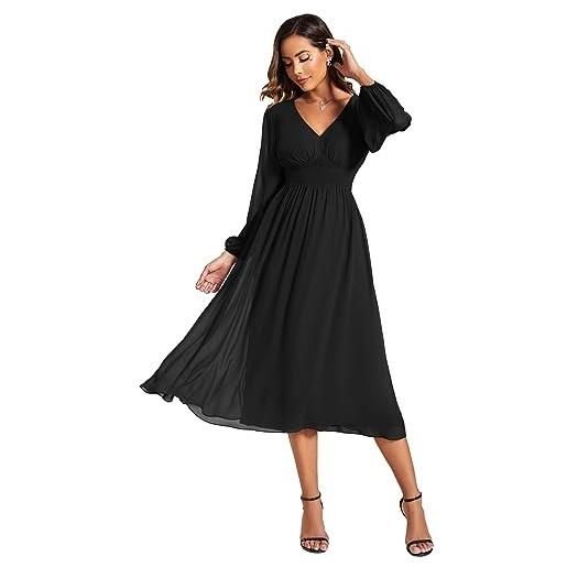 Ever-Pretty vestito elegante donna cerimonia manica lunga collo a v gonna midi eg01929 orchidea 48