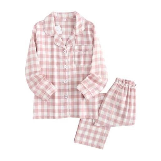 Generico maglietta e pantaloni bambina pigiama da notte scozzese per bambini, ragazzi e ragazze, in cotone, con bottoni completo sportivo bambina 10 anni (5-6 years)